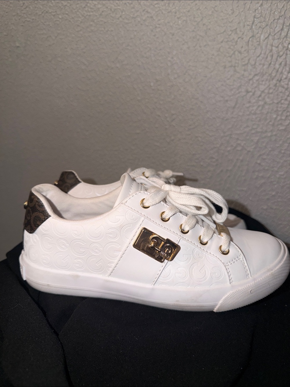 White Women's Lace-Up Fashion Sneakers with Gold Accents